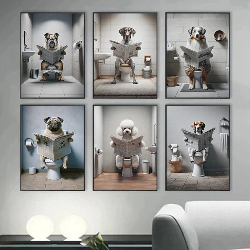 Canvasposter - Hond op Toilet