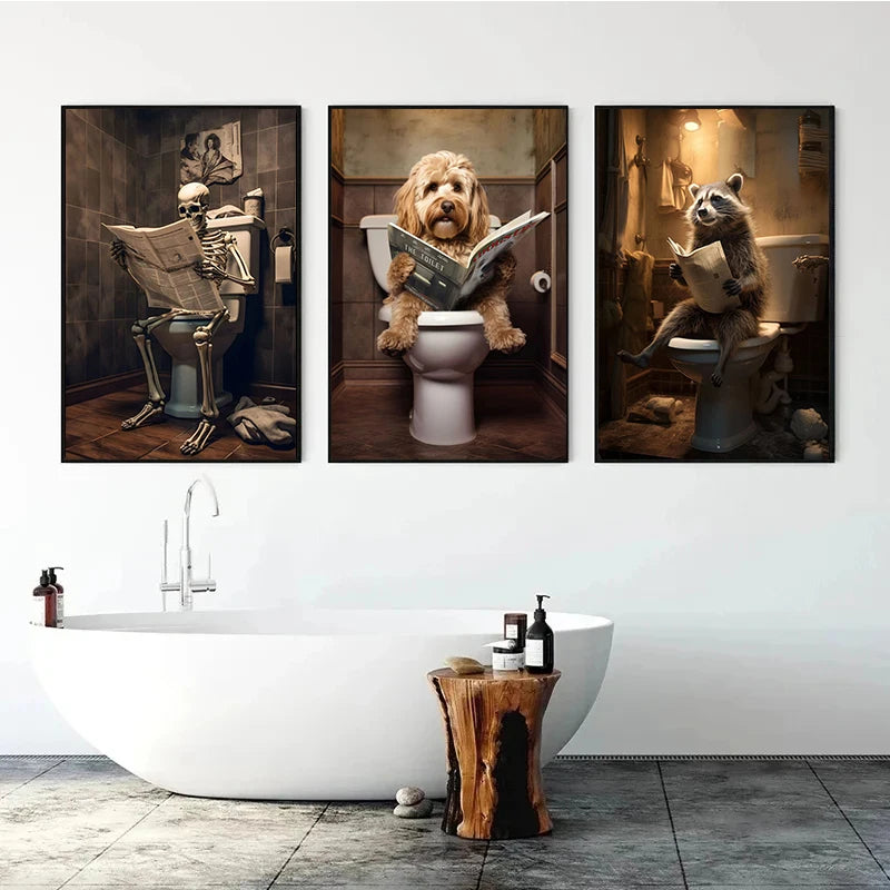 Canvasposter - Hond op Toilet - Donkere Stijl