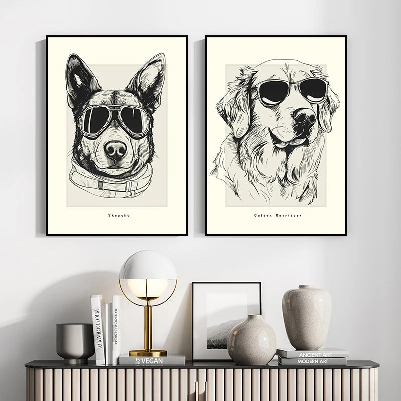 Canvasposter - Portrettekening Hond - Zwart/Wit