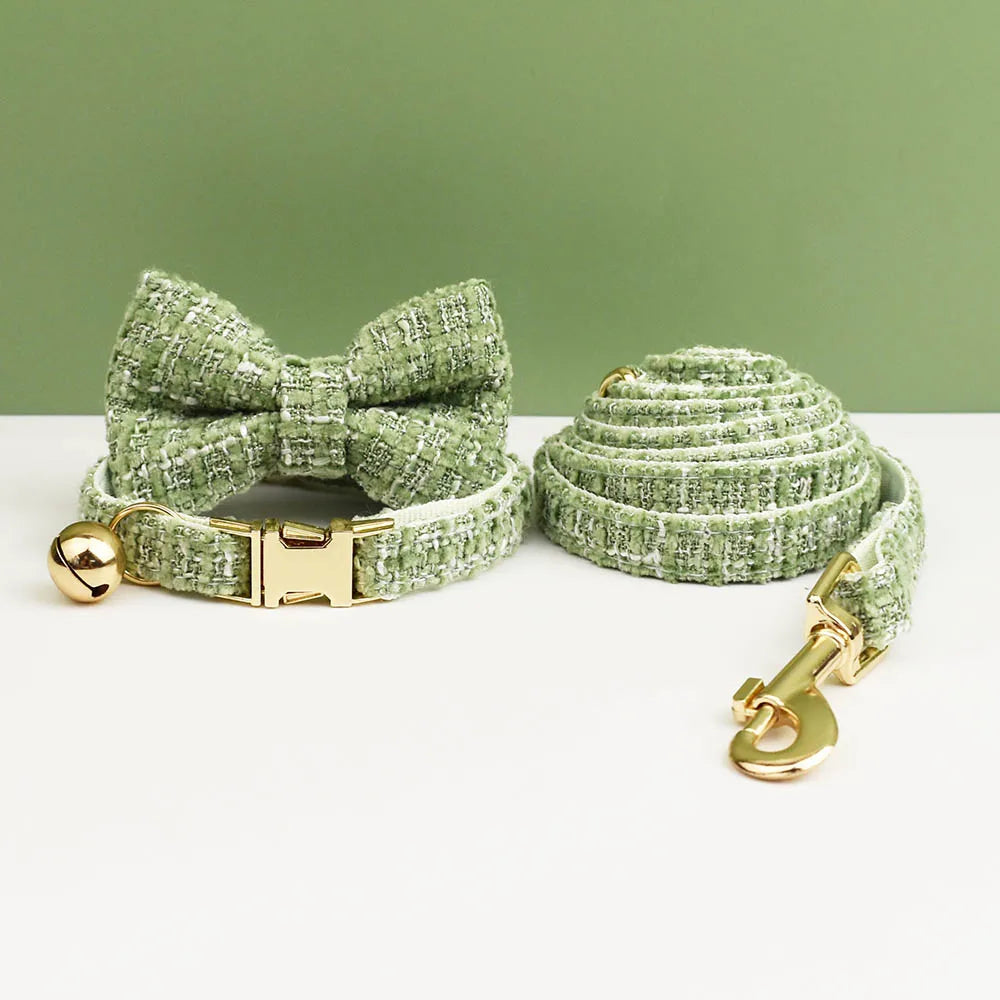 Kattenhalsband Tweed met Strik & Leiband