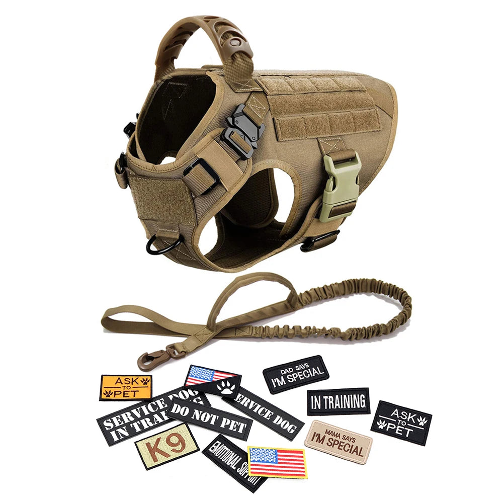 Tactical Hondentuigje met Leiband & 12 Patches - K9