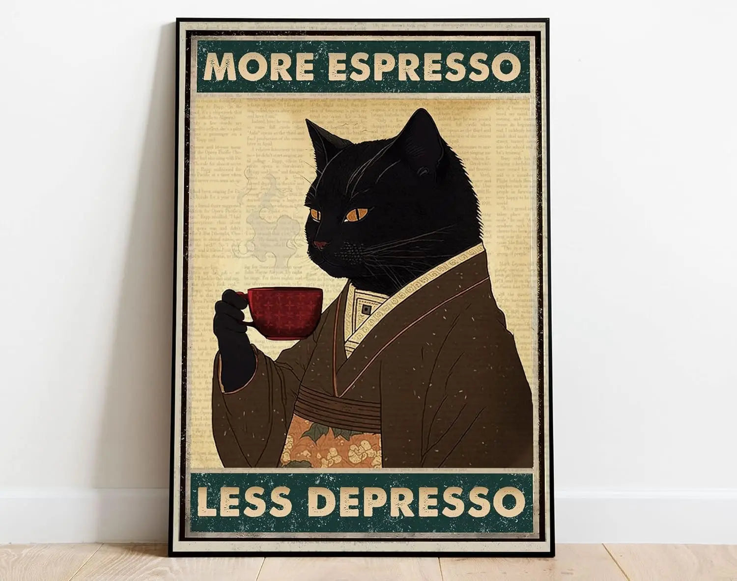 Tinnen Bord - Zwarte Kat - More Espresso, Less Depresso