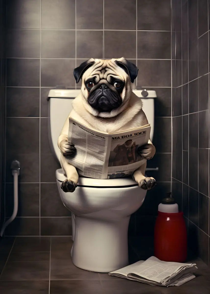 Canvasposter - Hond op Toilet - Donkere Stijl