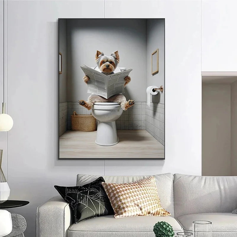 Canvasposter - Hond op Toilet