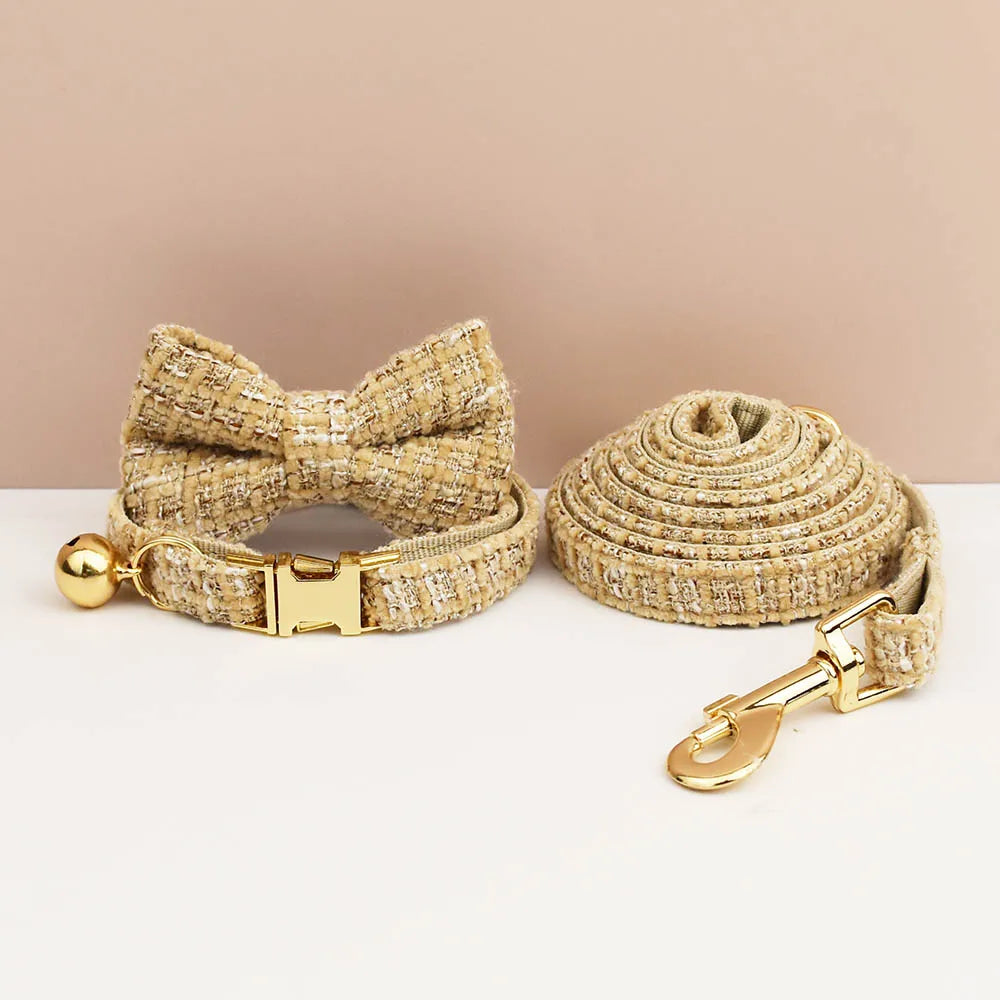 Kattenhalsband Tweed met Strik & Leiband