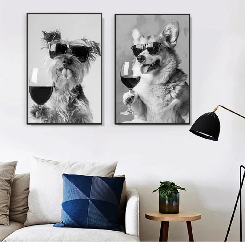 Canvasposter - Apero Honden - Zwart/Wit