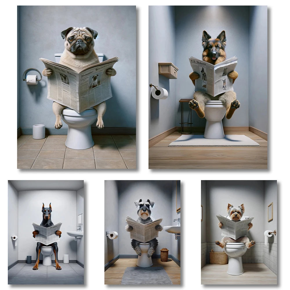Canvasposter - Hond op Toilet