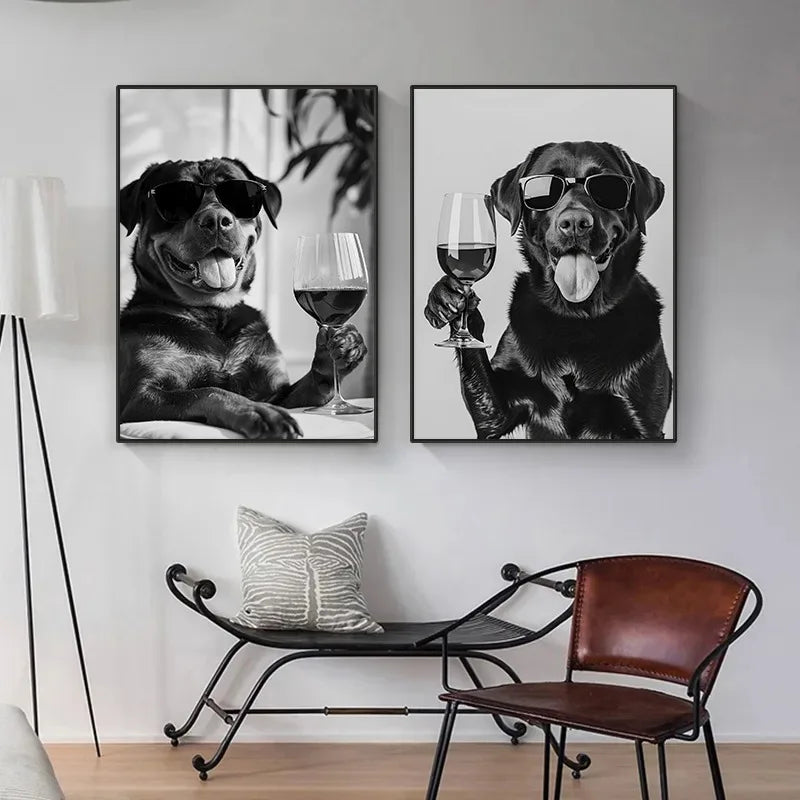 Canvasposter - Apero Honden - Zwart/Wit