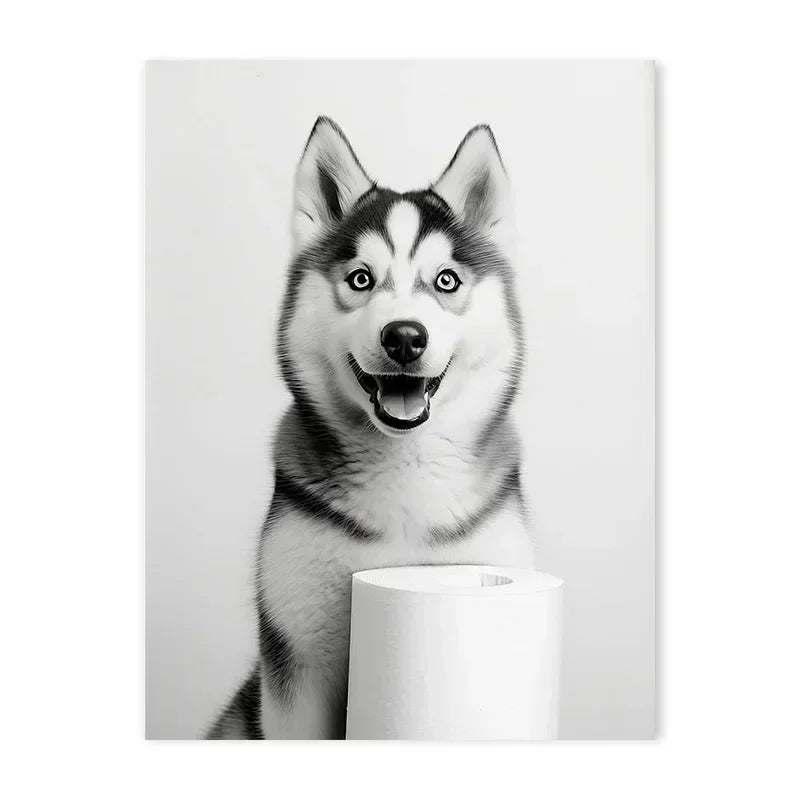 Canvasposter - Huisdier met Toiletrol - Zwart/Wit