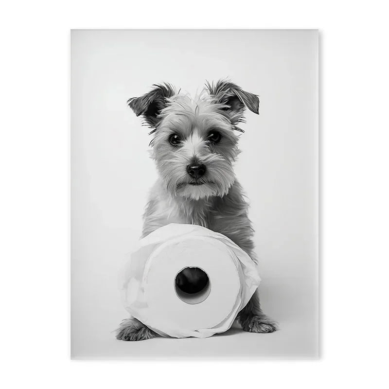 Canvasposter - Huisdier met Toiletrol - Zwart/Wit