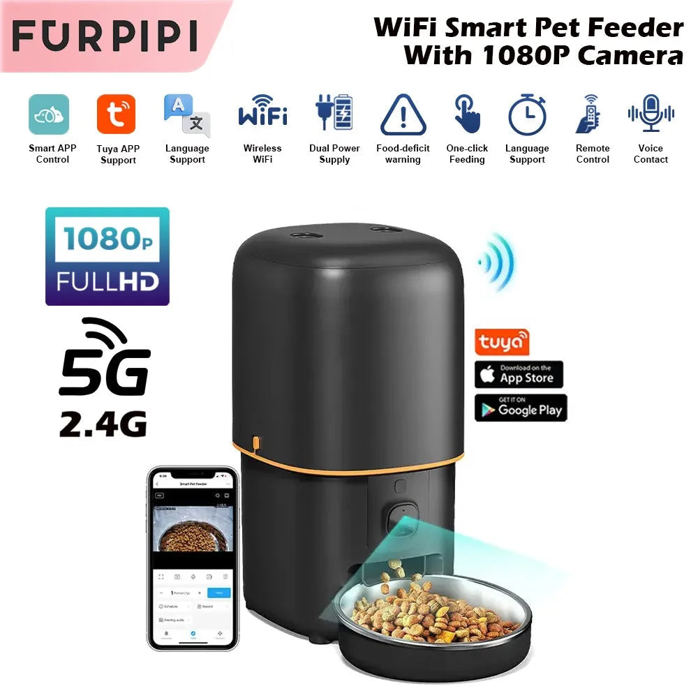 Furpipi - 2.4GHz+5GHz WiFi Automatische Voerbak met 1080P Camera