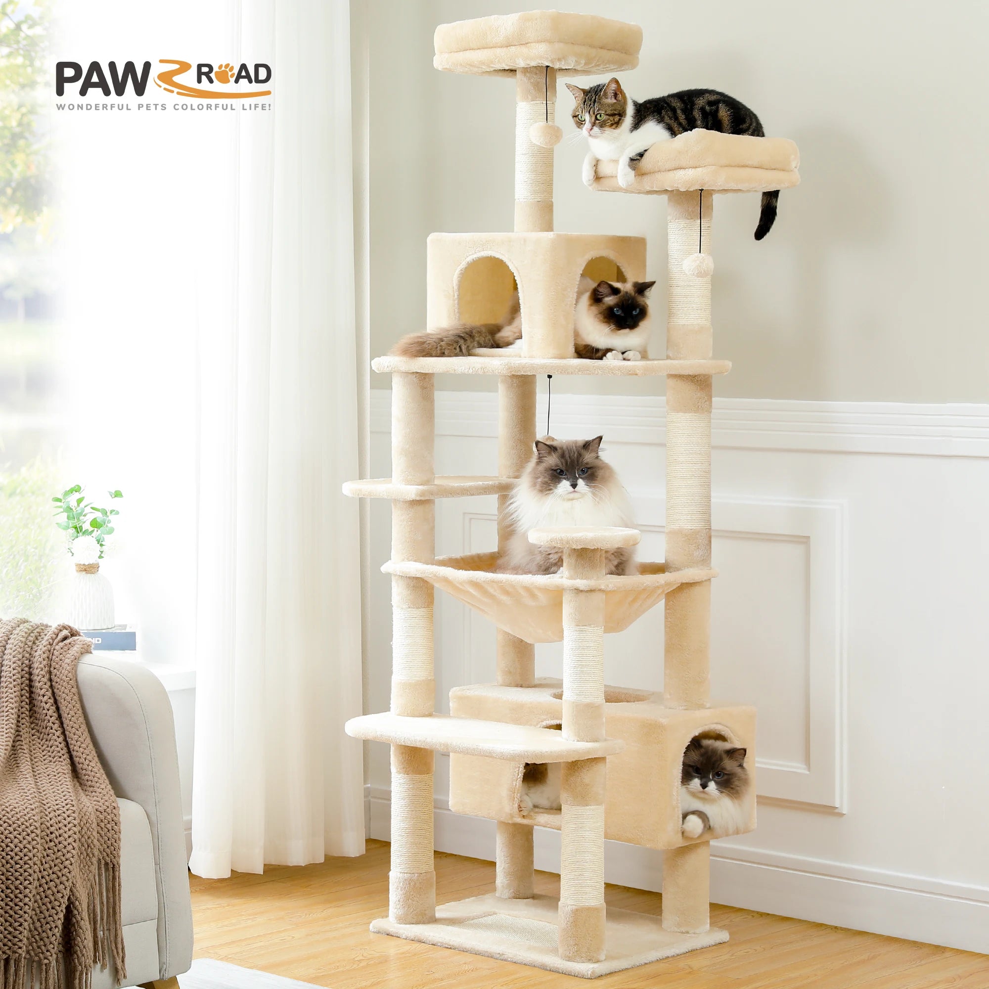 Pawz Road - XL Krabpaal voor Grote Katten met Hangmat & XXL Condo