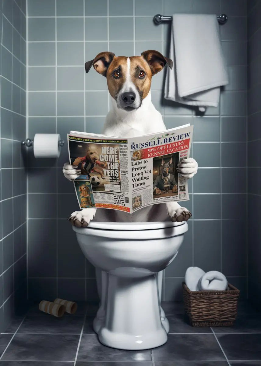Canvasposter - Hond op Toilet - Donkere Stijl