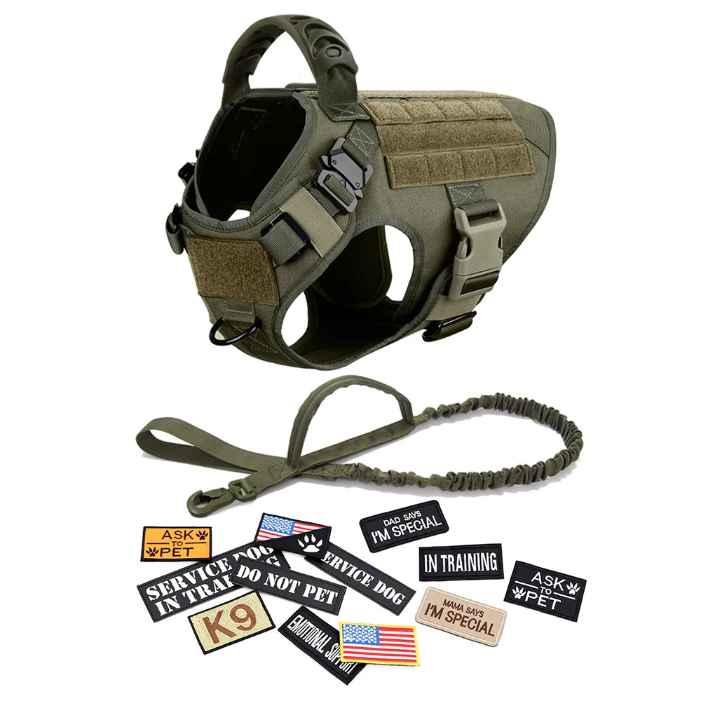 Tactical Hondentuigje met Leiband & 12 Patches - K9