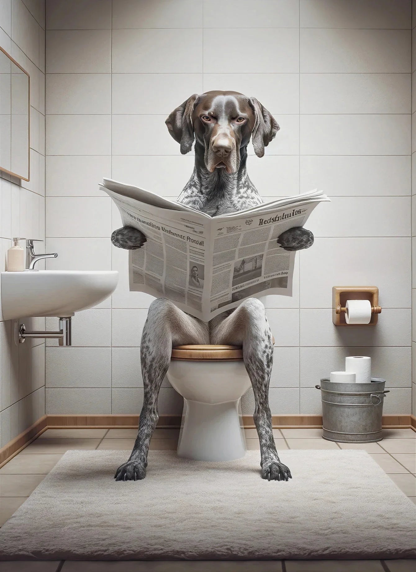 Canvasposter - Hond op Toilet