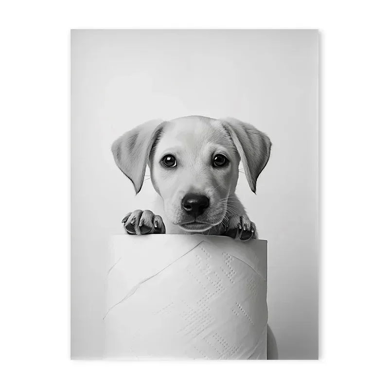 Canvasposter - Huisdier met Toiletrol - Zwart/Wit