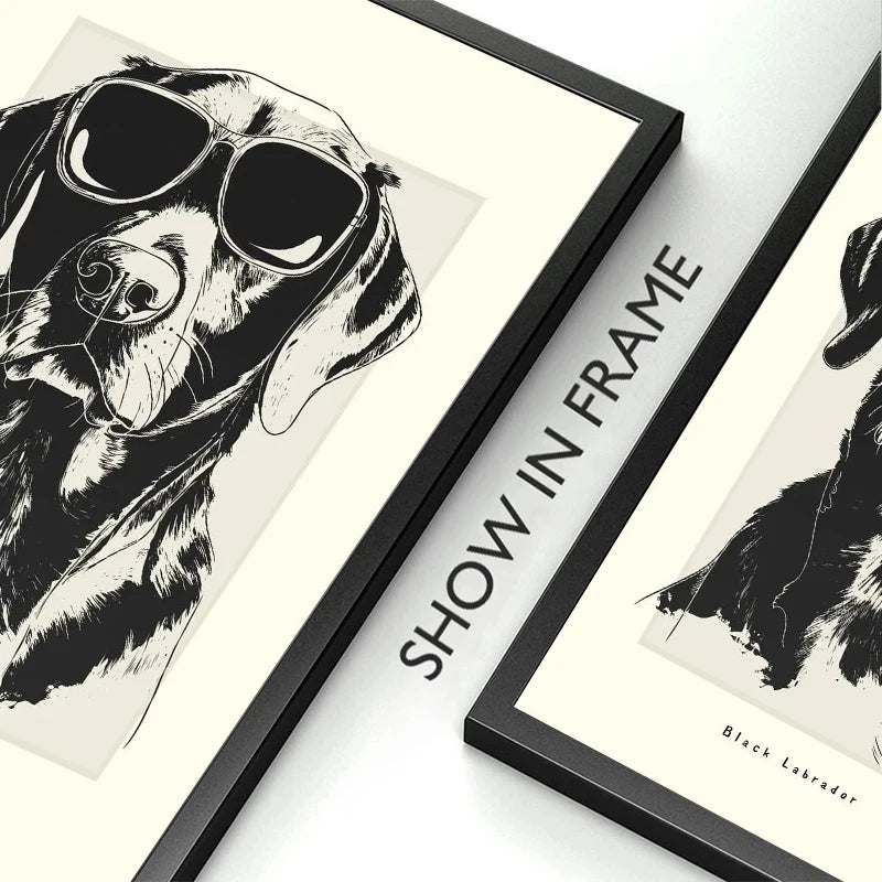 Canvasposter - Portrettekening Hond - Zwart/Wit