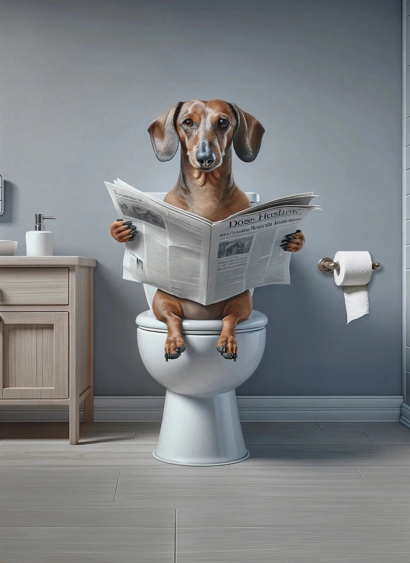 Canvasposter - Hond op Toilet