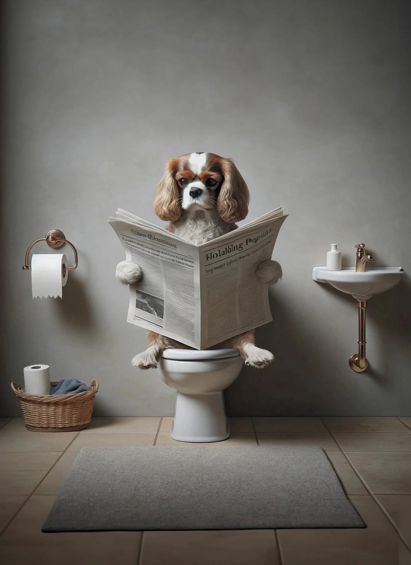 Canvasposter - Hond op Toilet