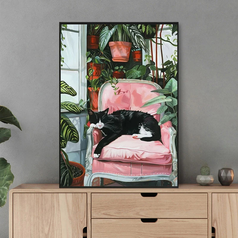 Canvasposter - Tropische Kat op de Bank