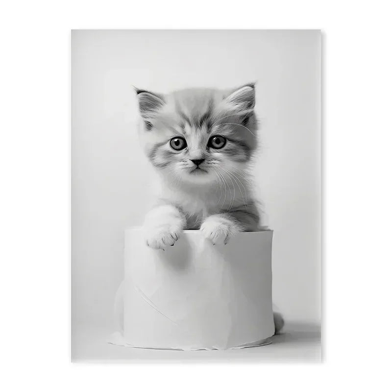 Canvasposter - Huisdier met Toiletrol - Zwart/Wit