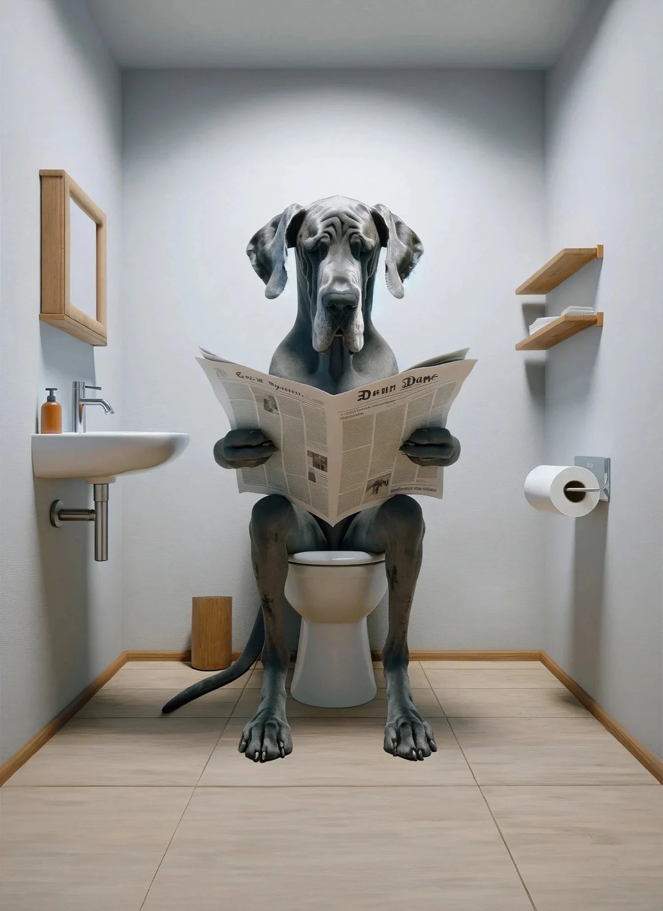 Canvasposter - Hond op Toilet
