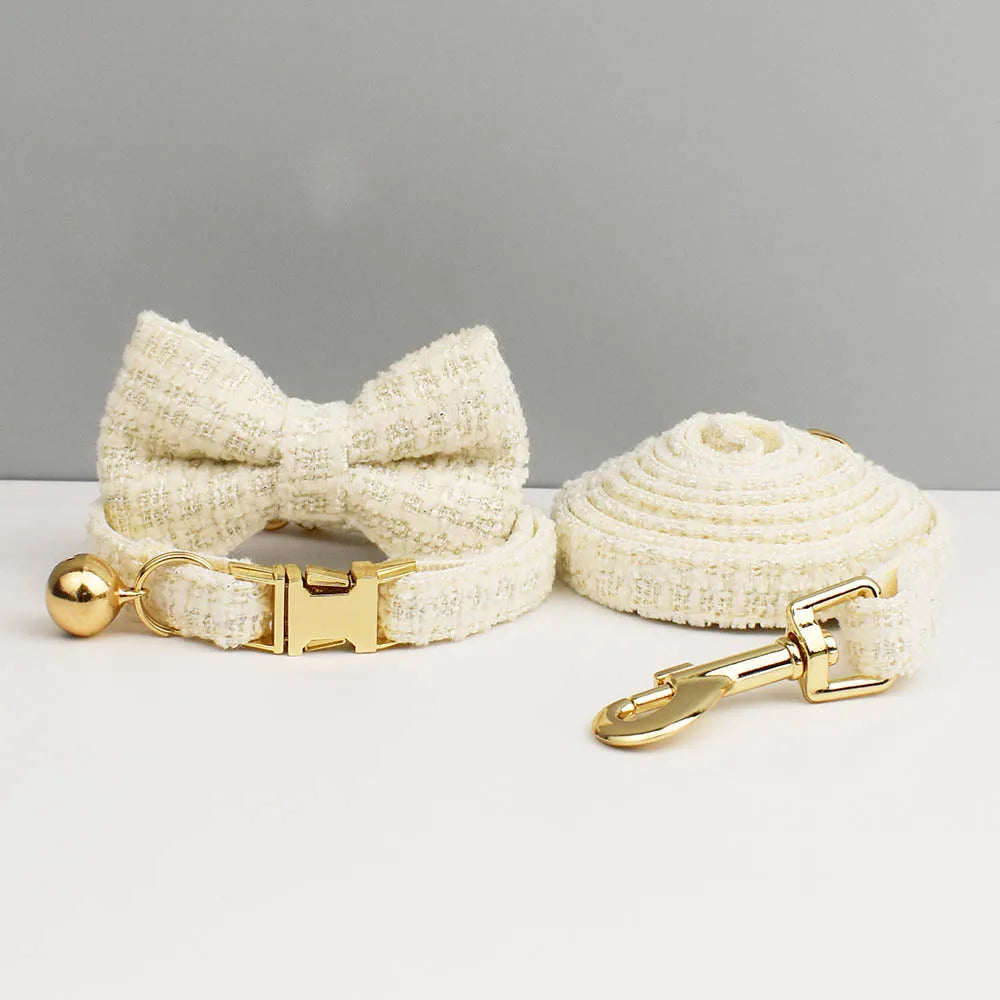 Kattenhalsband Tweed met Strik & Leiband