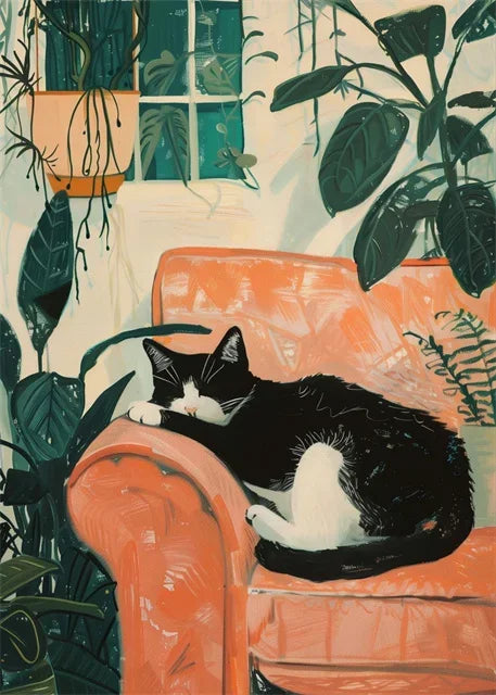 Canvasposter - Tropische Kat op de Bank