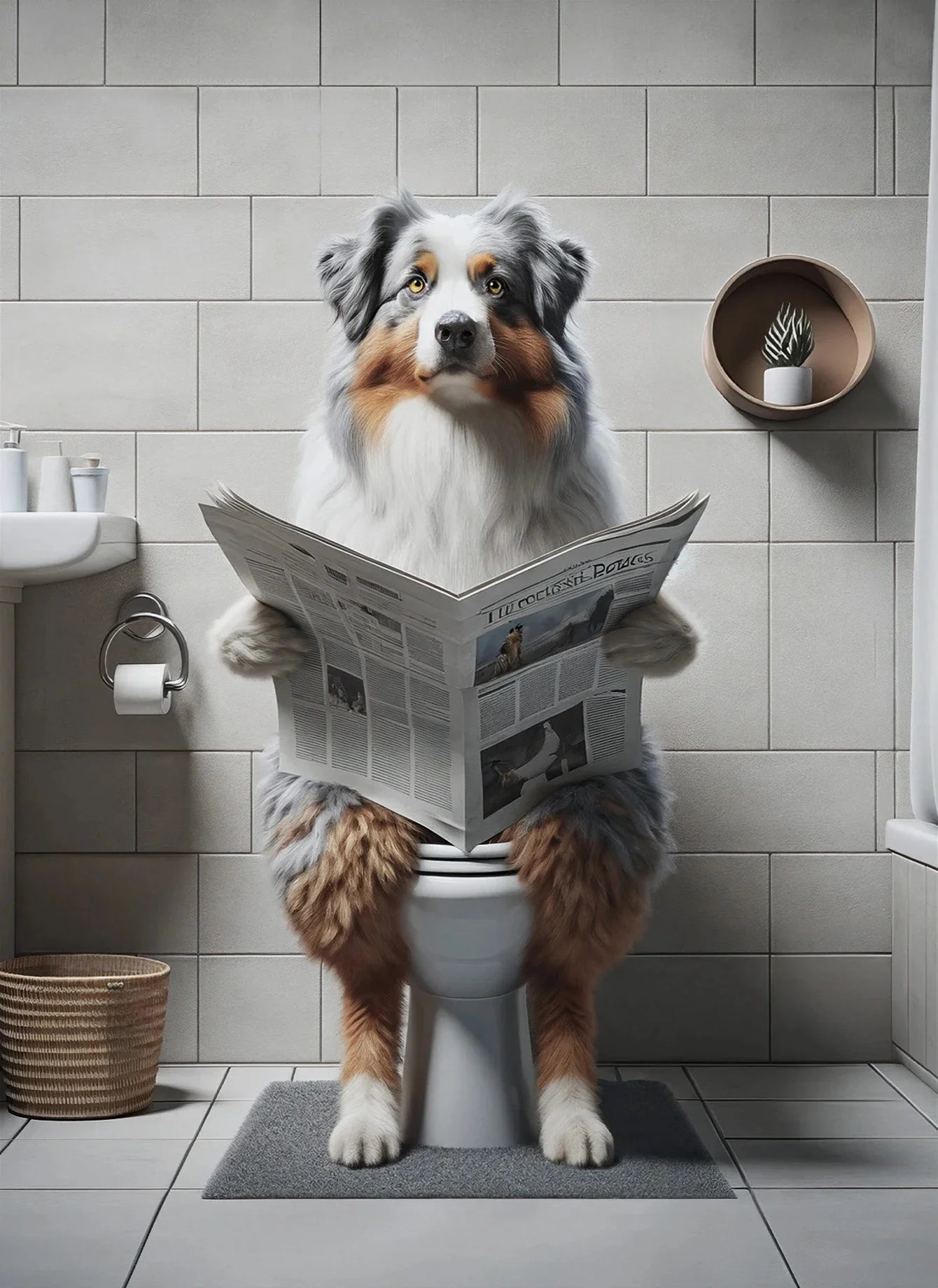 Canvasposter - Hond op Toilet