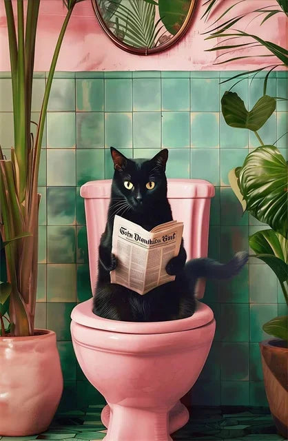 Canvasposter - Tropische Kat op Toilet
