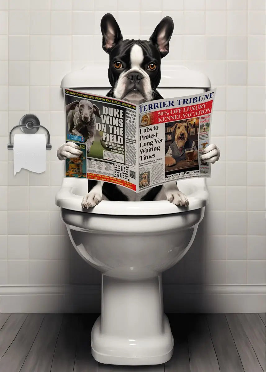 Canvasposter - Hond op Toilet - Donkere Stijl
