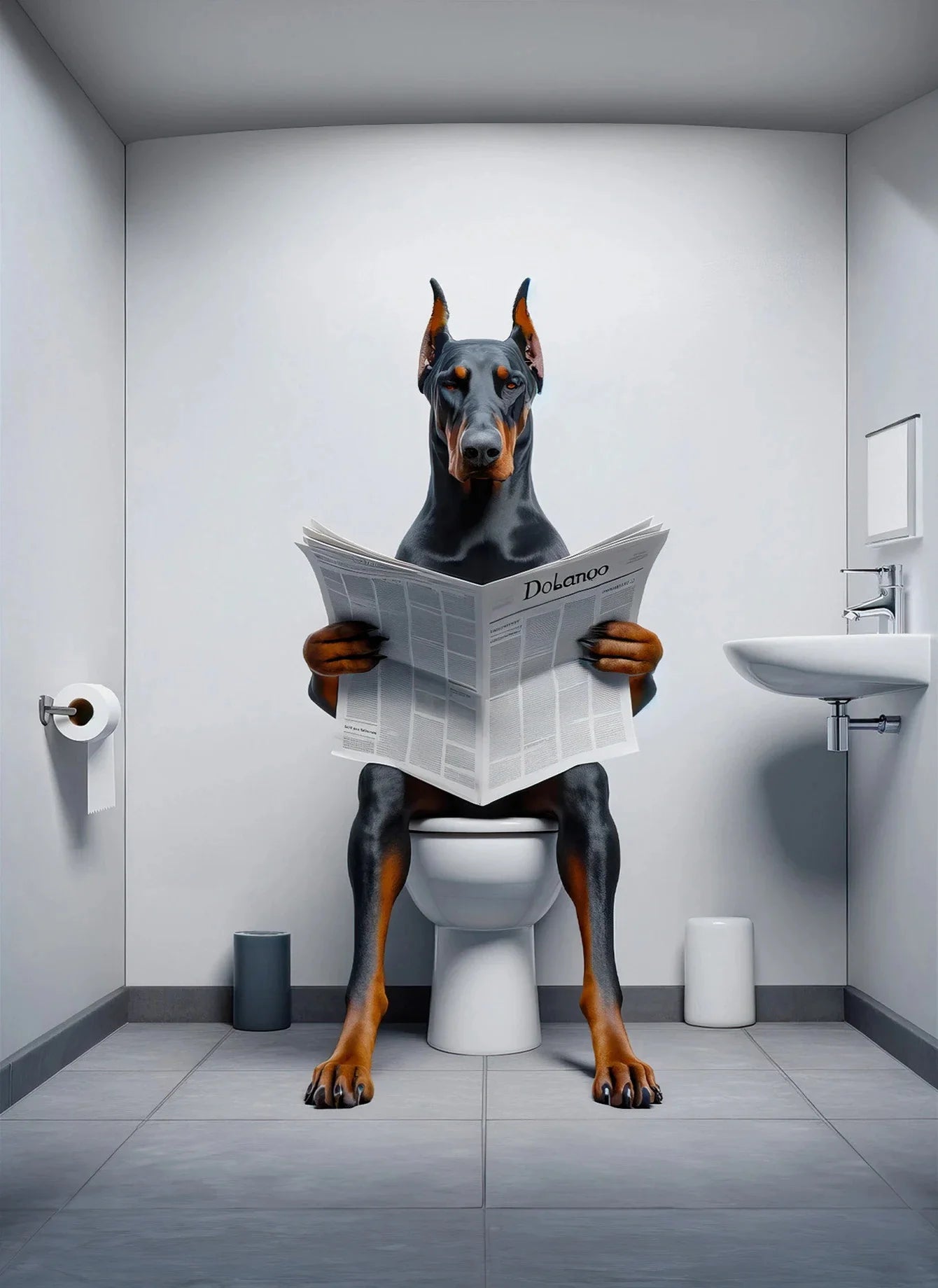Canvasposter - Hond op Toilet