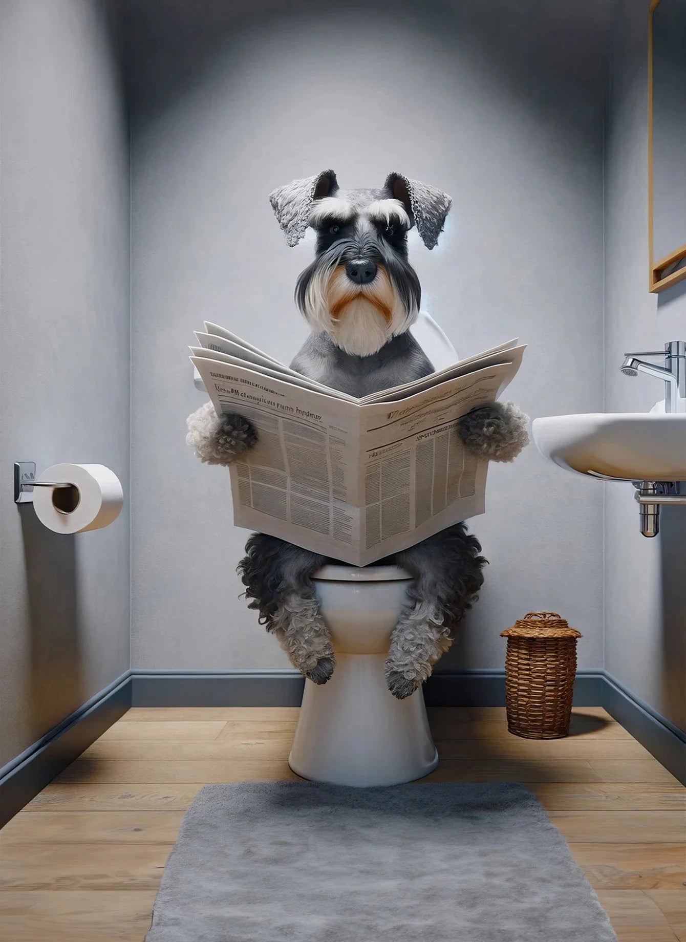 Canvasposter - Hond op Toilet