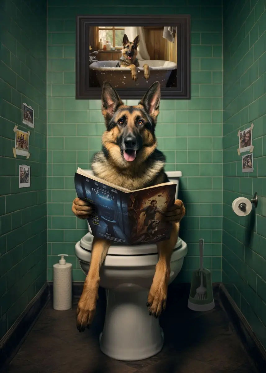 Canvasposter - Hond op Toilet - Donkere Stijl