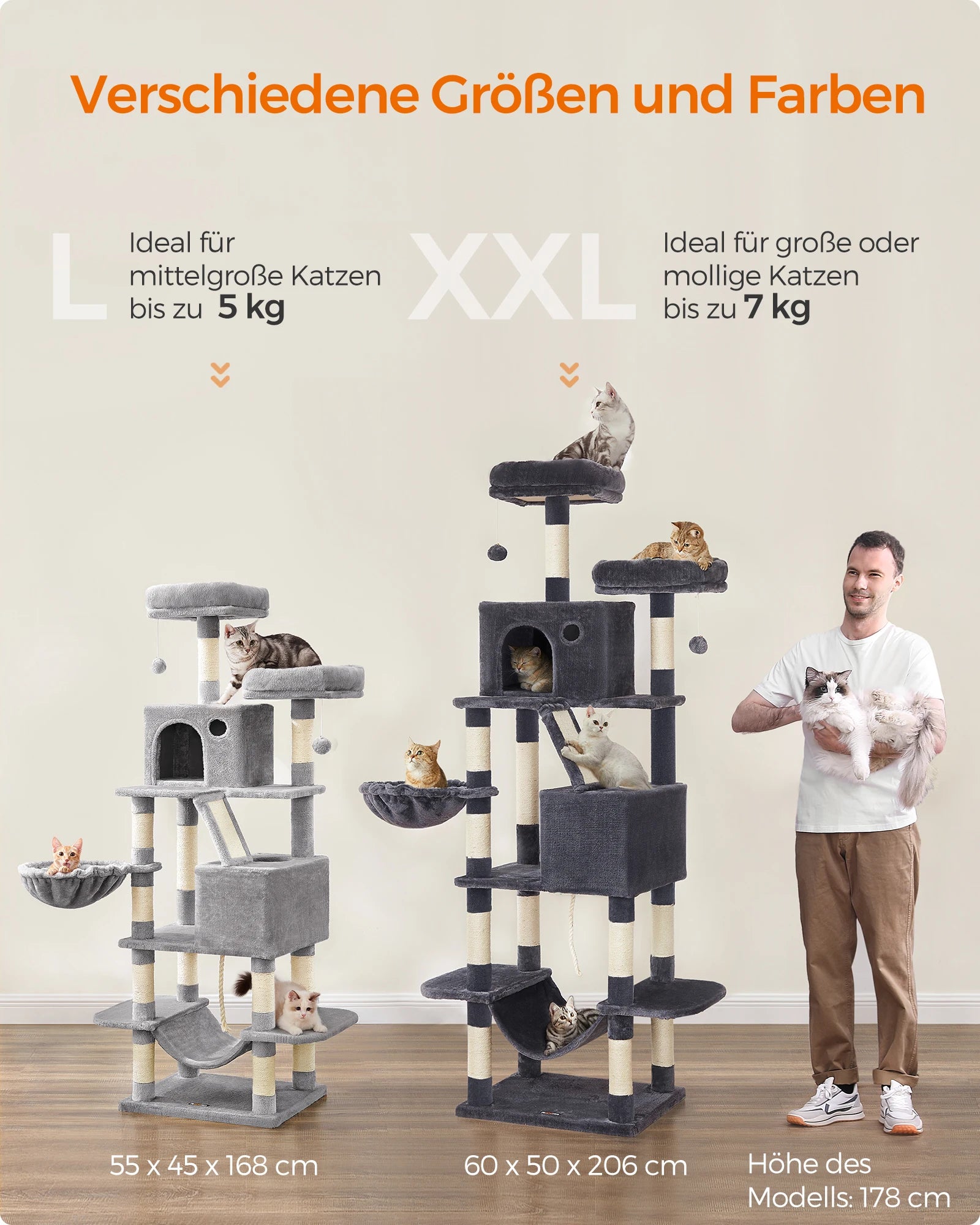 Feandrea - Mega XXL Krabpaal 206 cm – Multi-Level