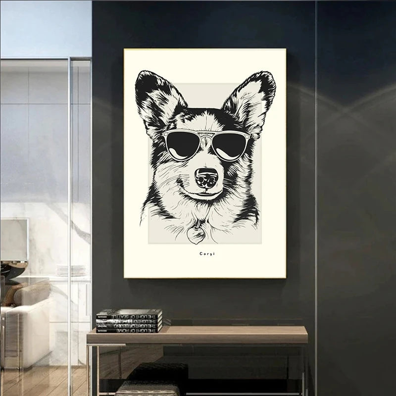 Canvasposter - Portrettekening Hond - Zwart/Wit