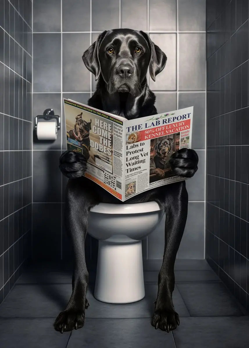 Canvasposter - Hond op Toilet - Donkere Stijl