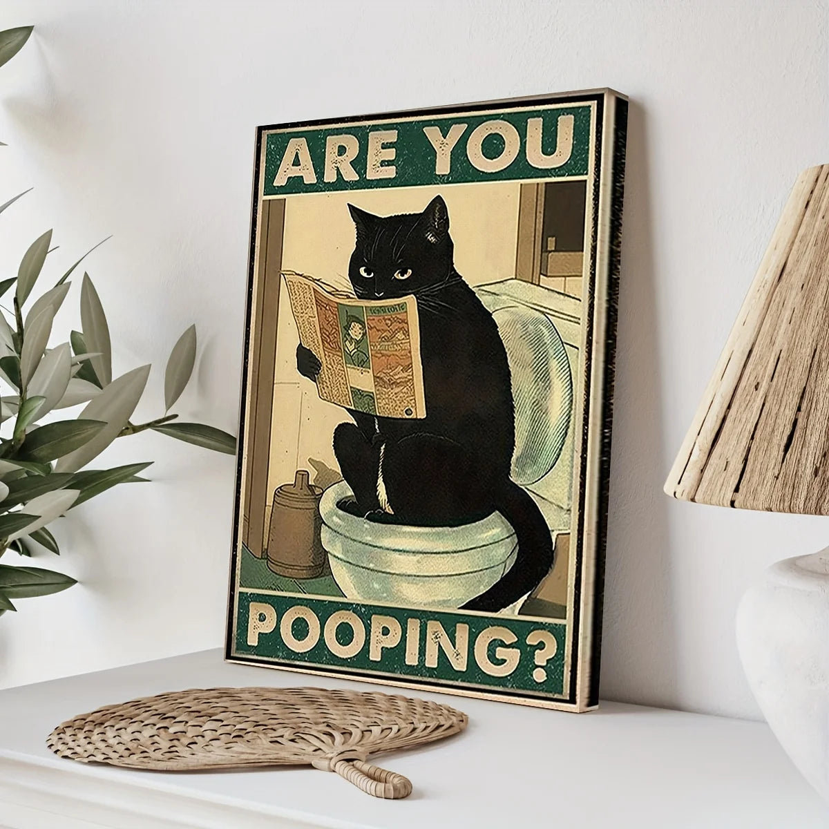 Canvasposter - Zwart Kat "ARE YOU POOPING?"