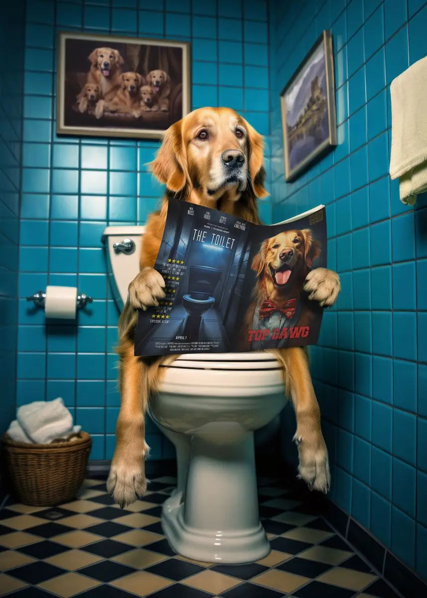 Canvasposter - Hond op Toilet - Donkere Stijl