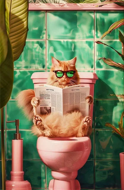 Canvasposter - Tropische Kat op Toilet