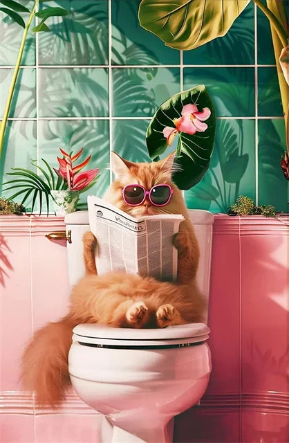 Canvasposter - Tropische Kat op Toilet