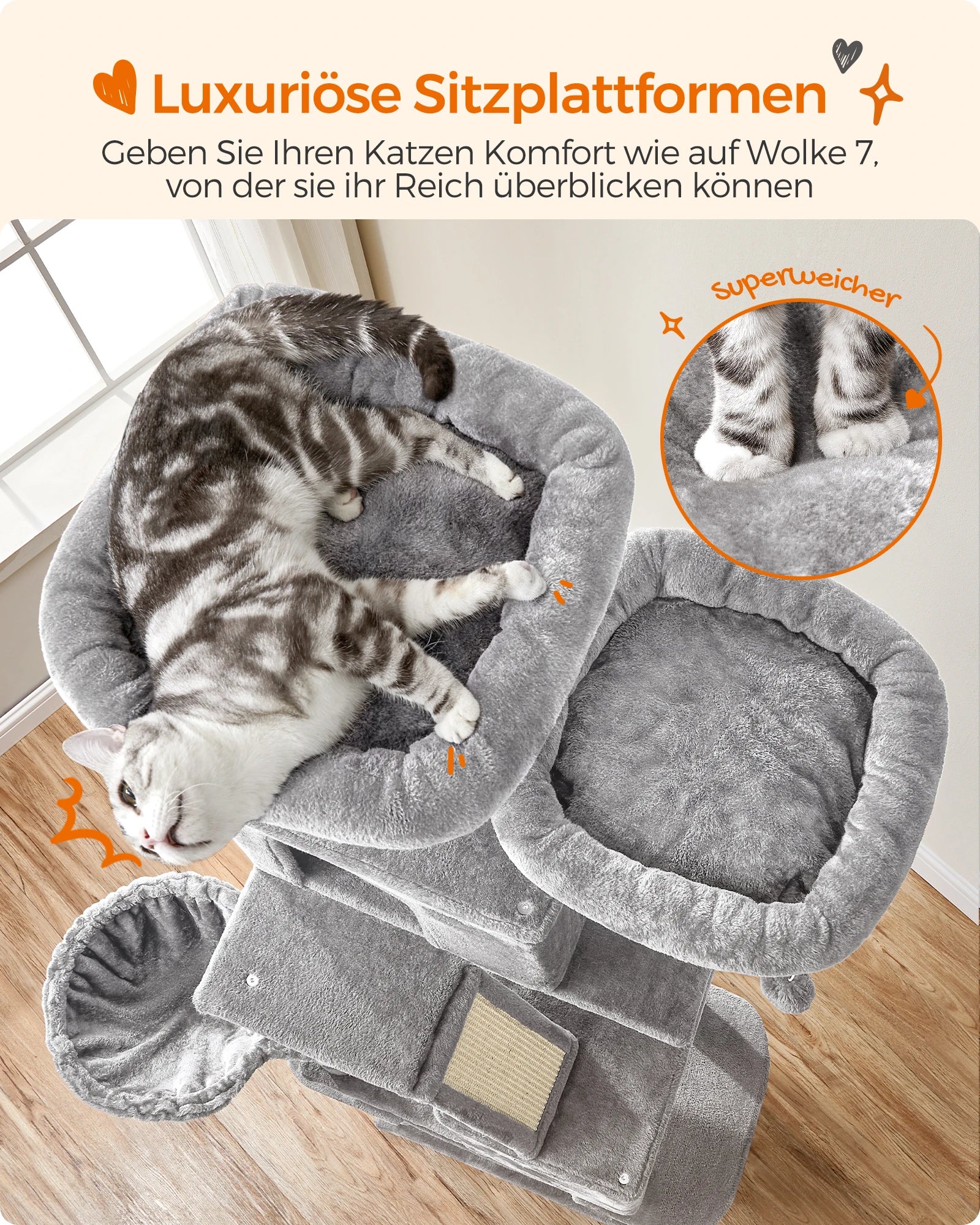 Feandrea - Mega XXL Krabpaal 206 cm – Multi-Level