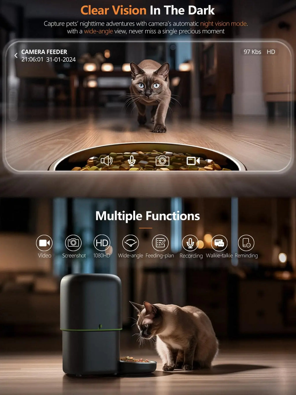 Furpipi - 2.4GHz+5GHz WiFi Automatische Voerbak met 1080P Camera