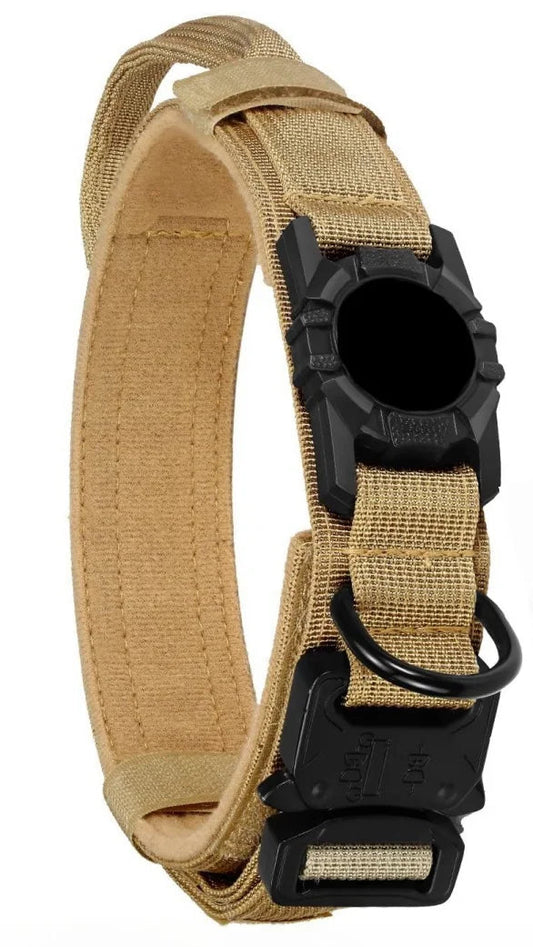 Beige Tactical Hondenhalsband met AirTag Houder