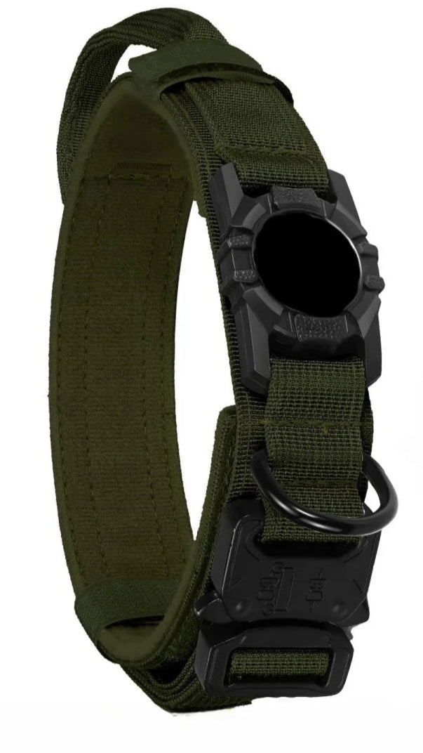 Groene Tactical Hondenhalsband met AirTag Houder