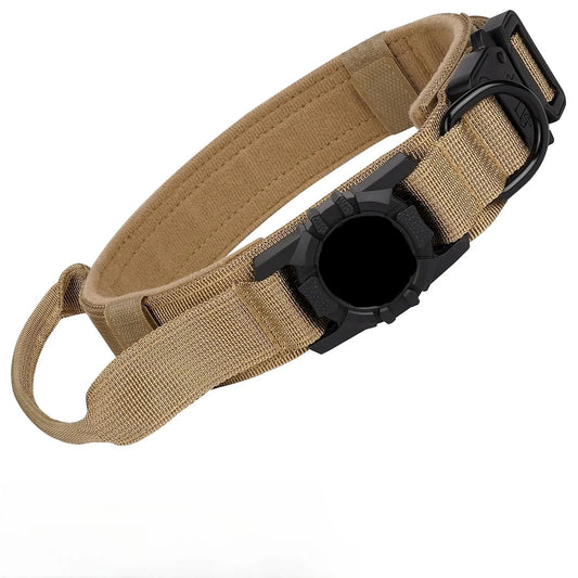 Bruine Tactical Hondenhalsband met AirTag Houder